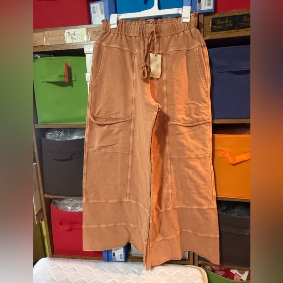 Easel Wide Leg Pants in Rust - Picture 3 of 16